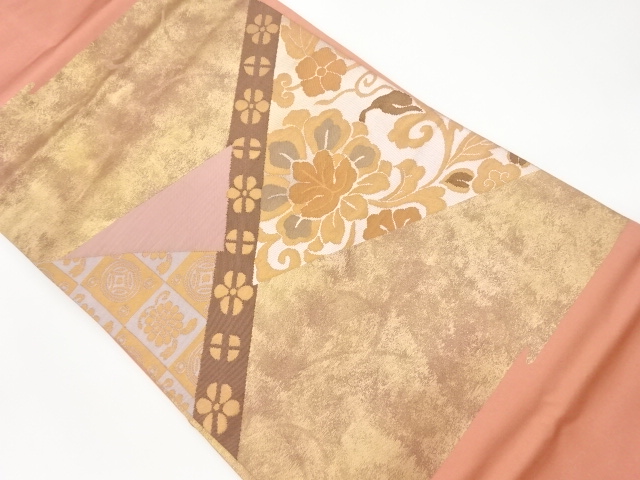 JAPANESE KIMONO / VINTAGE NAGOYA OBI / WOVEN ABSTRACT & FLOWER ARABESQUE